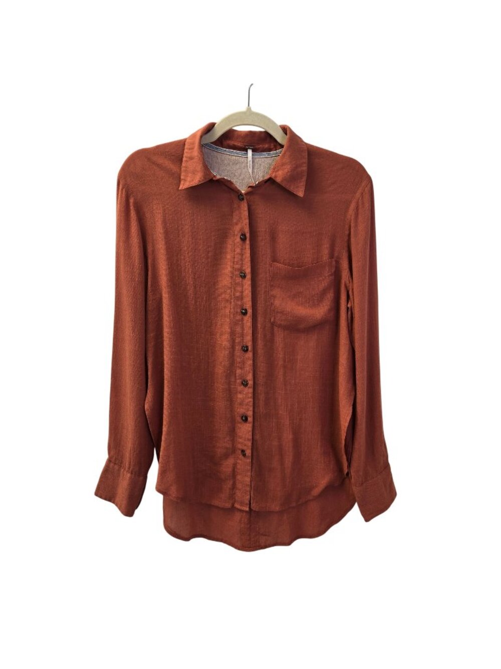 Free People Rayon Blend Button Down Hi-Low Hem Shirt Size XS